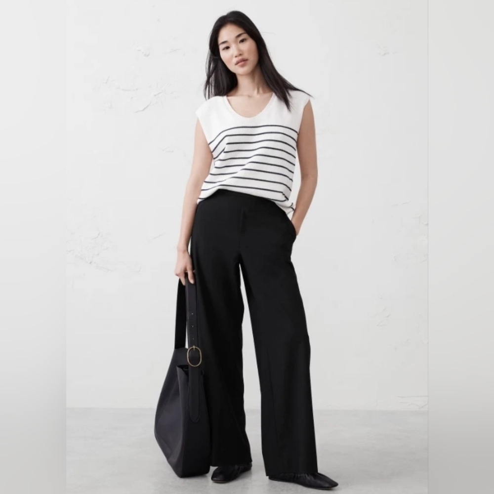 Banana Republic Hayden Wide Leg No Wrinkle Drapey Pants Black Size 4 NWT $100